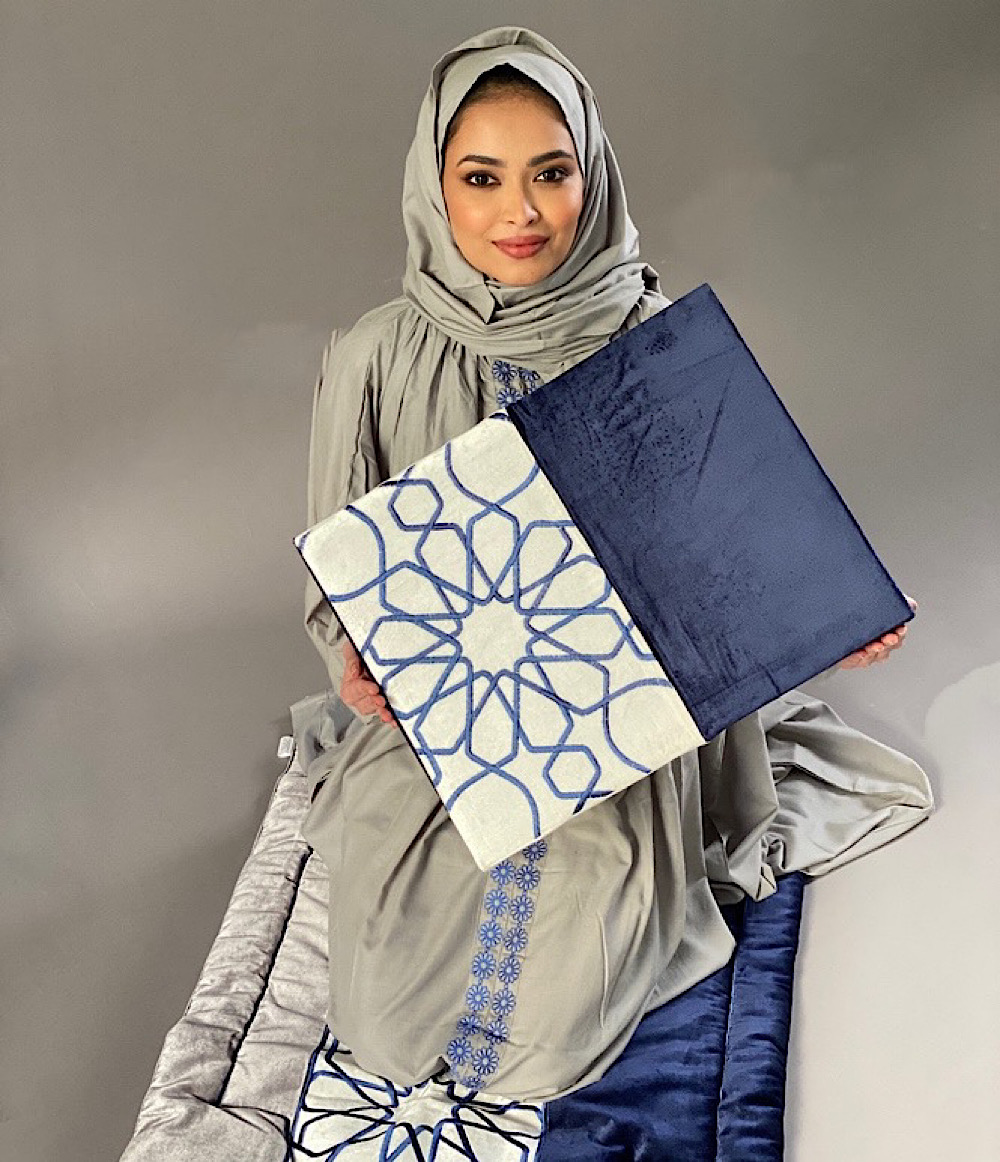 طقم صلاة مخمل لف - كحلي  